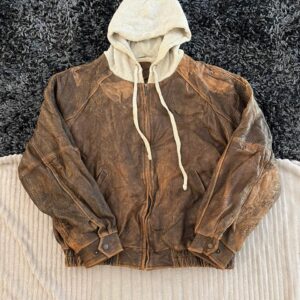 FITIGUESO hooded Leather jacket | Winterwear|Streetwear